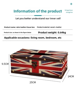 British flag vintage leather tissue box with rivet detail showing dimensions 25x14x9.5cm