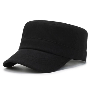 Classic black cotton canvas cadet cap with structured flat top and reinforced visor
