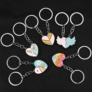 5 pairs of magnetic heart best friends keychains with colorful enamel rainbow and butterfly