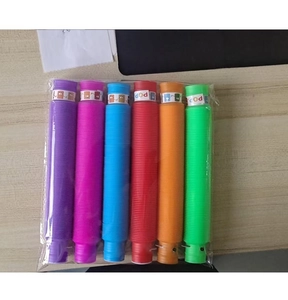 Set of 6 colorful flexible pop tubes sensory toys in transparent packaging for kids