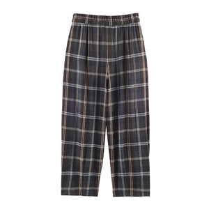 Damen Karo-Freizeithose mit elastischem Bund und dunkelgrauem Baumwoll-Karo-Muster