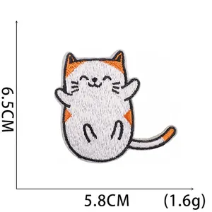 Detailed view of waving lucky cat embroidery patch showing 6.5cm by 5.8cm dimensions