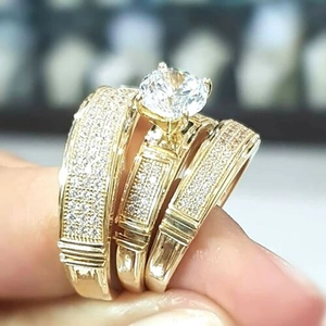 Bijoux Mariage Fiançailles Cuivre Zircone Cubique Pavé Pierre Ronde Bagues Mariée Pour Couples Cadeau Romantique