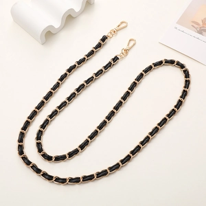 Classic black leather and gold metal chain strap with lobster clasps for DIY bags