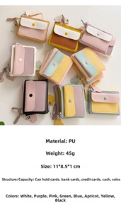 Flat lay of colorful PU leather multi-functional mini wallets in macaron pastel shades