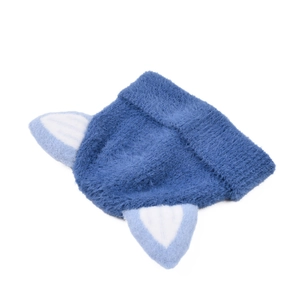 Kids warm winter knit hat with cute fox ears in blue plush material for boys and girls