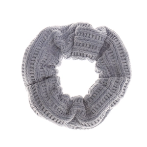 Grey knitted ribbed fabric oversized scrunchie for ponytails in elegant soft texture
