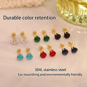Boucles Oreilles Clous En Zircon Rond Avec Tige En Acier Inoxydable 304 Sertissage Six Griffes Bijoux Mode Femmes Hommes