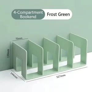 Detailed view of frost green acrylic 4-compartment desk bookend with dimensions