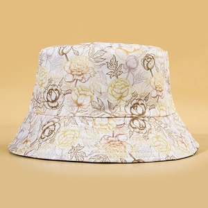 Vintage floral bucket hat with yellow rose print on premium canvas for sun protection