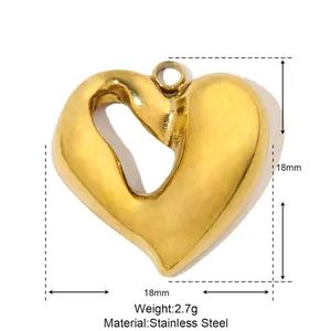 Macro shot of 18mm golden heart pendant in stainless steel with parameter details