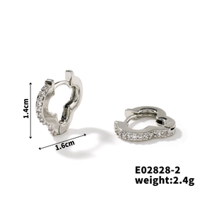 Detailed view of silver hoop earrings with cubic zirconia and dimensions 1.4cm by 1.6cm
