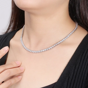Classic S925 sterling silver 3mm tennis chain necklace with round cut cubic zirconia stones