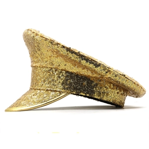 Goldfarbene Pailletten Kapitänskappe für Bühnenauftritte und Partyveranstaltungen