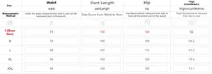 Size chart for low-waist wide-leg jeans with waist, hip, and length measurements in cm