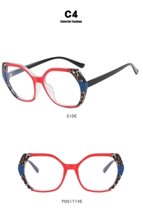 Detailed side and front view of polygon TR90 eyewear frame in vibrant red and blue colors