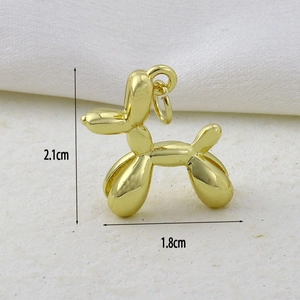 Detail showing dimensions 2.1cm by 1.8cm for golden balloon dog pendant with zircons