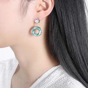 French palace style green resin earrings with geometric diamonds and 18K gold plating
