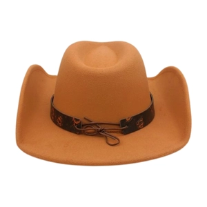 Detail of western felt cowboy hat featuring vintage patterned band and high-quality felt texture