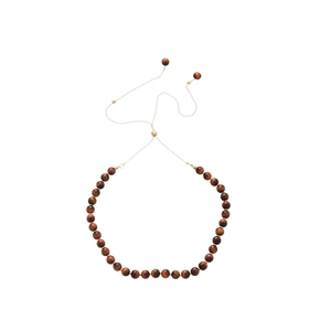 Irregular tiger eye beaded necklace with adjustable gold chain and pull-cord closure