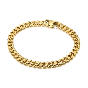Polished gold-plated titanium steel Cuban link bracelet for men with lobster clasp closure