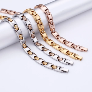 Minimalist stainless steel bracelets with inlaid zircons in silver, gold, and rose gold