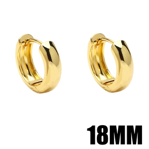Classic 18mm gold plated polished hoop earrings for women with secure click closure