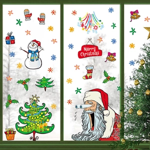 Christmas Window Clings Static PVC Stickers Santa Claus Snowman Christmas Tree Snowflake Glass Decor Holiday Party