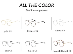 Grid display showing six vintage oval metal spectacle frames in various colors