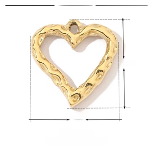Dessin technique montrant un pendentif coeur en acier inoxydable de 20 mm avec texture