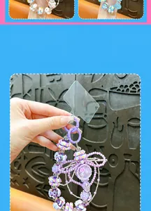 Vue détaillée d'un bijou de téléphone perlé avec pendentif miroir et clip de connexion incolore