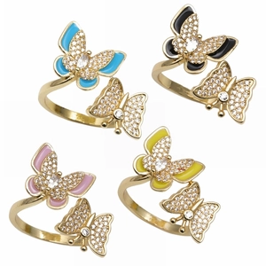 Butterfly Open Ring Copper Zircon Enamel Micro Paved Adjustable Elegant Fashion Jewelry For Women