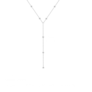 Elegant multi-layer Y-shaped silver beaded tassel necklace with brass metal chain for women