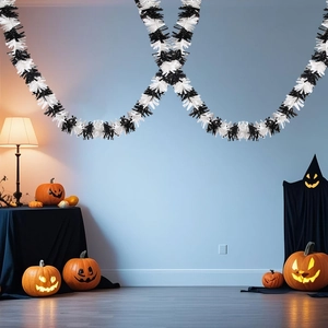 Halloween black and white tinsel garland hanging decoration for festive party backdrop ornament