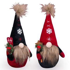 Handmade Christmas Gnomes set with red hats and pine cones for festive table decoration