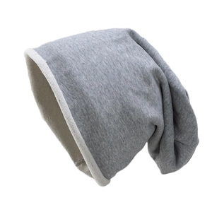 Classic grey slouchy knit beanie hat for men and women featuring double-layer thickness