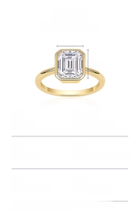 Detail of Pagoda Ring showing a 10.1x8.8mm emerald-cut moissanite on gold plated S925 silver