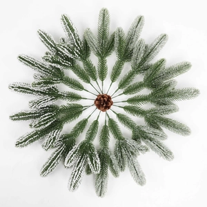 Artificial Pine Needle Branches Trident Plastic Realistic Snow Flocked For Christmas Wreath DIY Decoration Photo Props