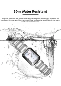 Luxury quartz watch for women with waterproof splash effect and silver geometric band