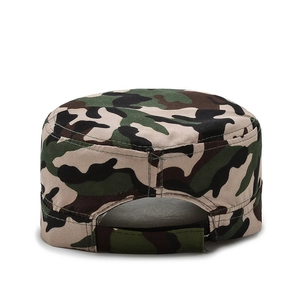 Adjustable camouflage cadet hat with flat top and velcro strap back view in jungle camo
