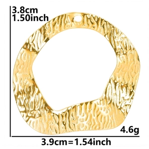 Detailed view of irregular 18k gold plated pendant showing hammer texture and dimensions