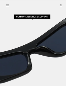 Detail of comfortable integrated nose support on black resin cat eye sunglasses