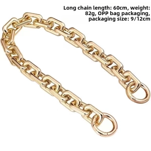 Close-up of a 60cm gold rectangular metal link chain strap with round spring clasps