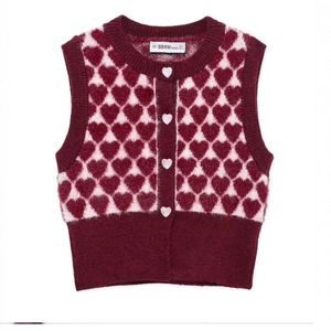 Gilet Sans Manches En Tricot À Motif Cœur Cardigan Boutons Cœur Style Preppy Doux Vintage Pour Femmes