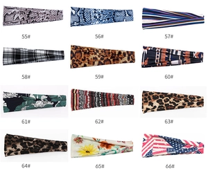 Detail view of 12 printed yoga headbands showing leopard, snake and floral patterns