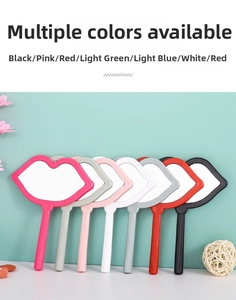 Lip shaped handheld makeup mirrors set displayed in seven vibrant assorted colors