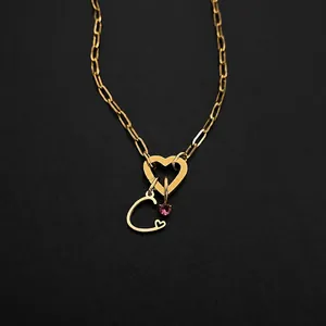 Exquisite Stainless Steel 14K Gold Plated Initial Letter Necklace For Women Heart Carabiner Clasp Pink Rhinestone Pendant Paperclip Chain Personalized DIY Jewelry