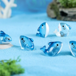 Cute blue resin shark figurines for miniature ocean micro landscape decorations