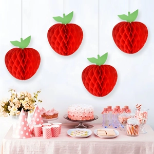 Set di 4 decorazioni pendenti a fragola in carta a nido d'ape per feste scolastiche