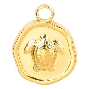 Pendente a medaglione in acciaio inossidabile placcato oro 18k con rilievo di tartaruga marina